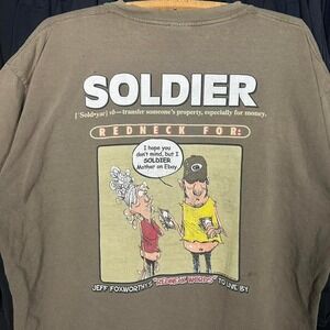 Vintage Y2K funny humor‎ Brown and black Jeff Foxworthy's "Soldier" graphic tee